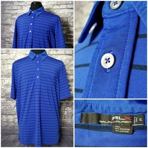 RALPH LAUREN RLX XL BLUE BLACK STRIPED GOLF POLO